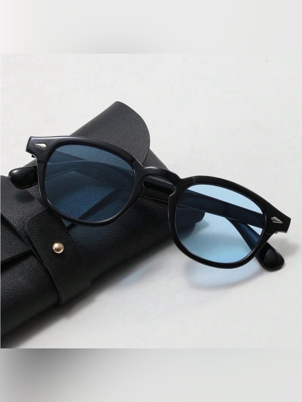 SHEIN Mens Retro Keyhole Sunglasses Black Blue Tint Lens NWT